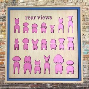 Rear Views Dogs Behinds Layered Wood Pastel Wall Art Pink & Blue -Engraved -